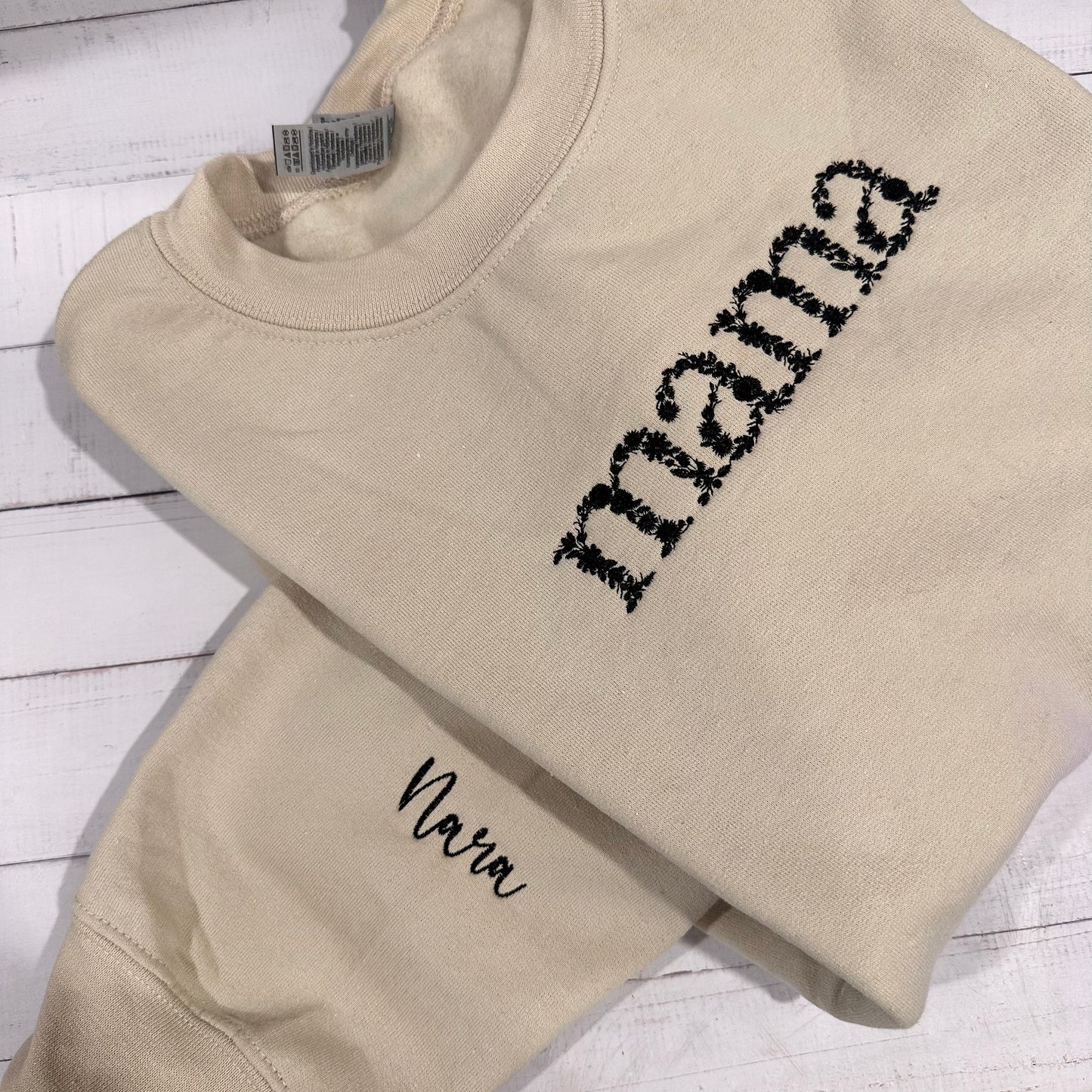 Embroidered Mama Sweater - Floral Font w/ Custom Sleeve Names