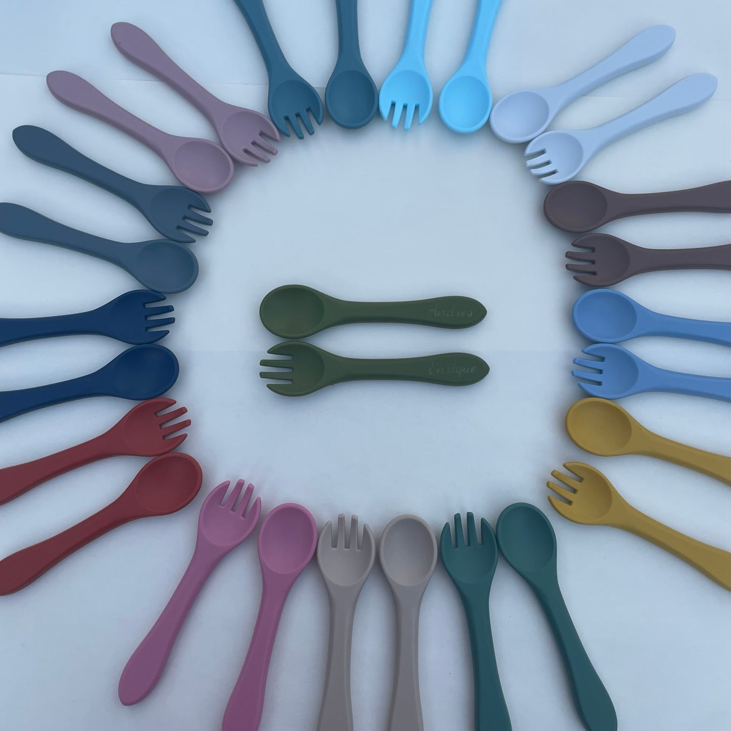 Personalized Custom Silicone Bowl Fork and Spoon Set | Toddler Lunch Time Bowl Spoon Fork Engraved Name Set | Suction Bowl Set Toddler Name Active
