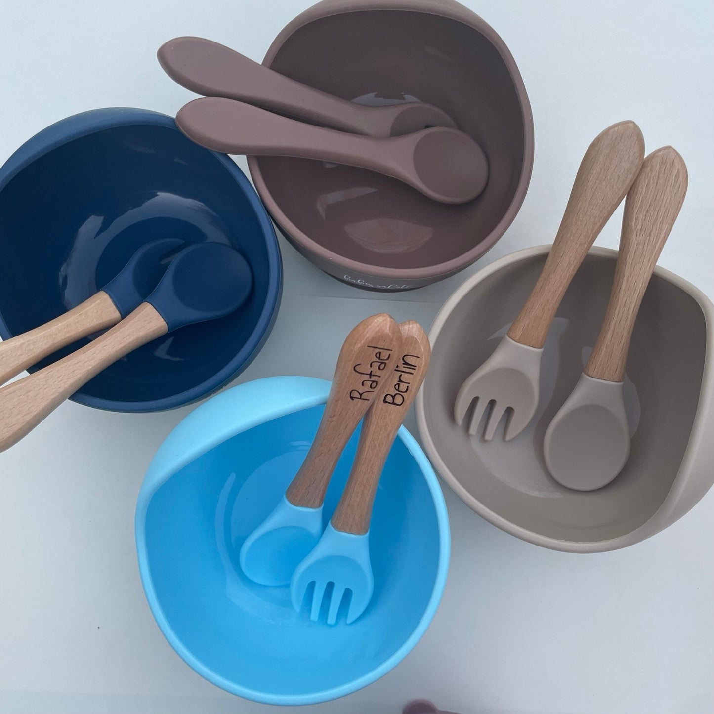 Personalized Custom Silicone Bowl Fork and Spoon Set | Toddler Lunch Time Bowl Spoon Fork Engraved Name Set | Suction Bowl Set Toddler Name Active