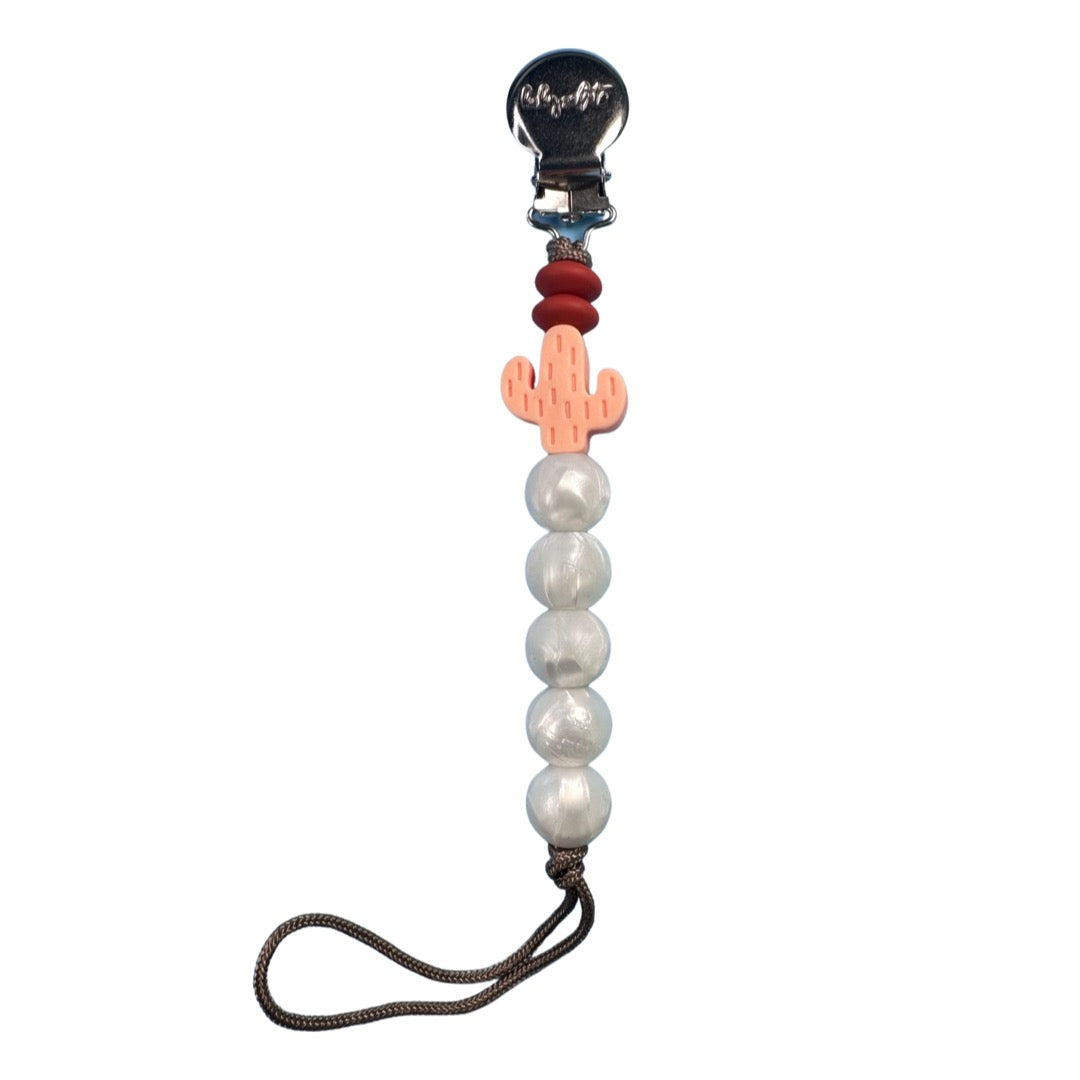 Peach Pearls - Cactus Pacifier Clip