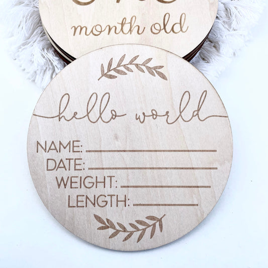 Beautiful Botanical Leaf Baby Birth Announcement Details Disc