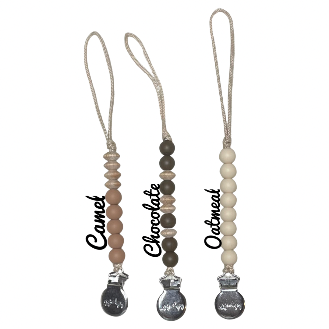 Fall Pacifier Clips - Chocolate - Oatmeal - Camel