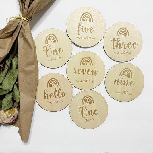 Rainbow Beechwood Baby Milestone Discs - Montly