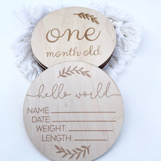 Beautiful Botanical Leaf Baby Birth Announcement Details Disc