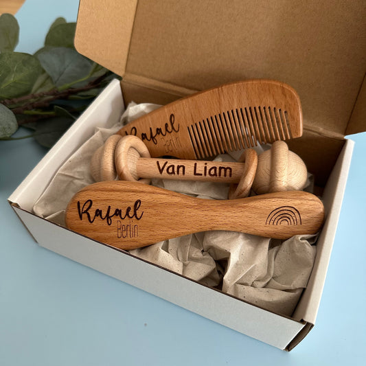 Personalized Baby Brush-Rattle Set